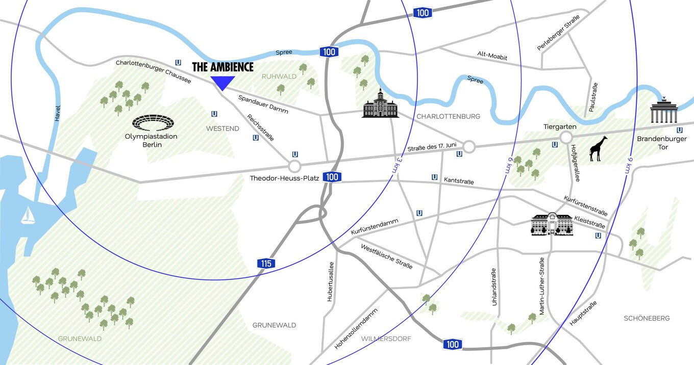 Makrokarte des Neubauprojektes THE AMBIENCE in Berlin Westend im Bezirk Charlottenburg-Wilmersdorf