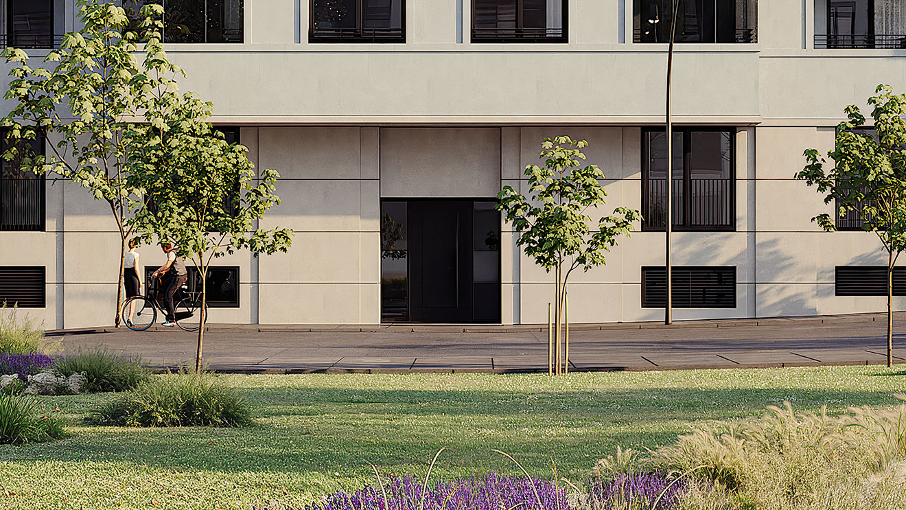 Detailansicht des Hauseinganges des Gebäudes THE AMBIENCE Reichsstraße 56