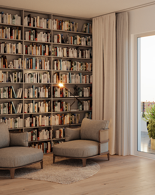gemütliche Leseecke im Wohnzimmer des Penthouses in THE AMBIENCE